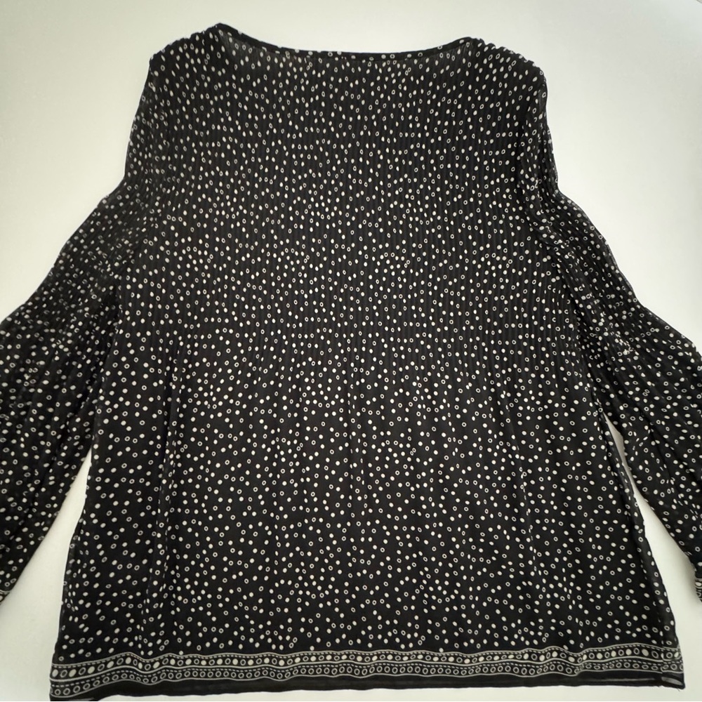 Max Studio Polka Dot Pleated Blouse XS Sheer Bell Sleeves - Picture 14 of 16